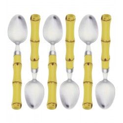 Jogo 6 Colheres Para Sobremesa 18,5cm De Aço Inox Com Cabo De Plástico Bambu Natural